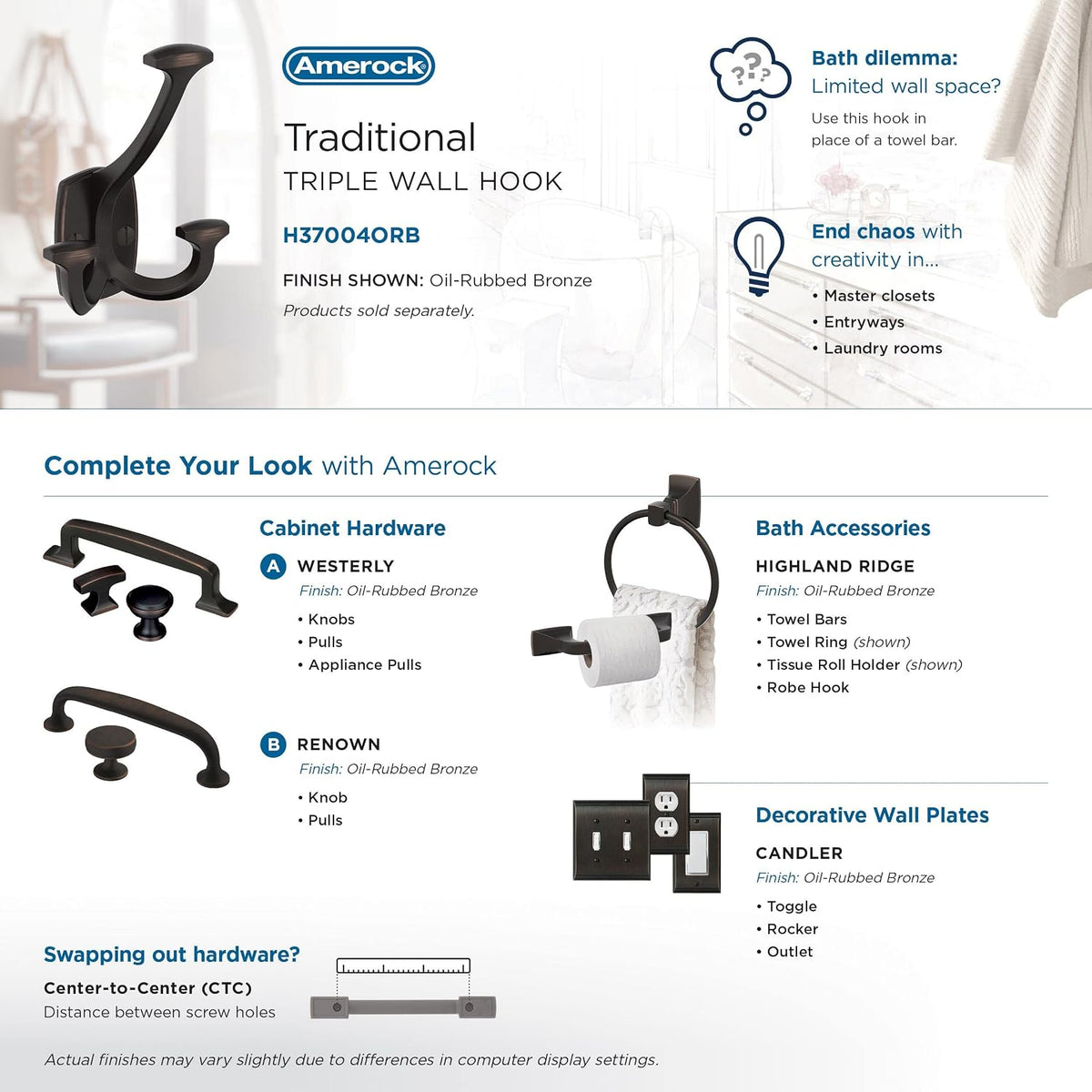 Amerock Vicinity Triple Prong Oil-Rubbed Bronze Wall-Mounted Hook