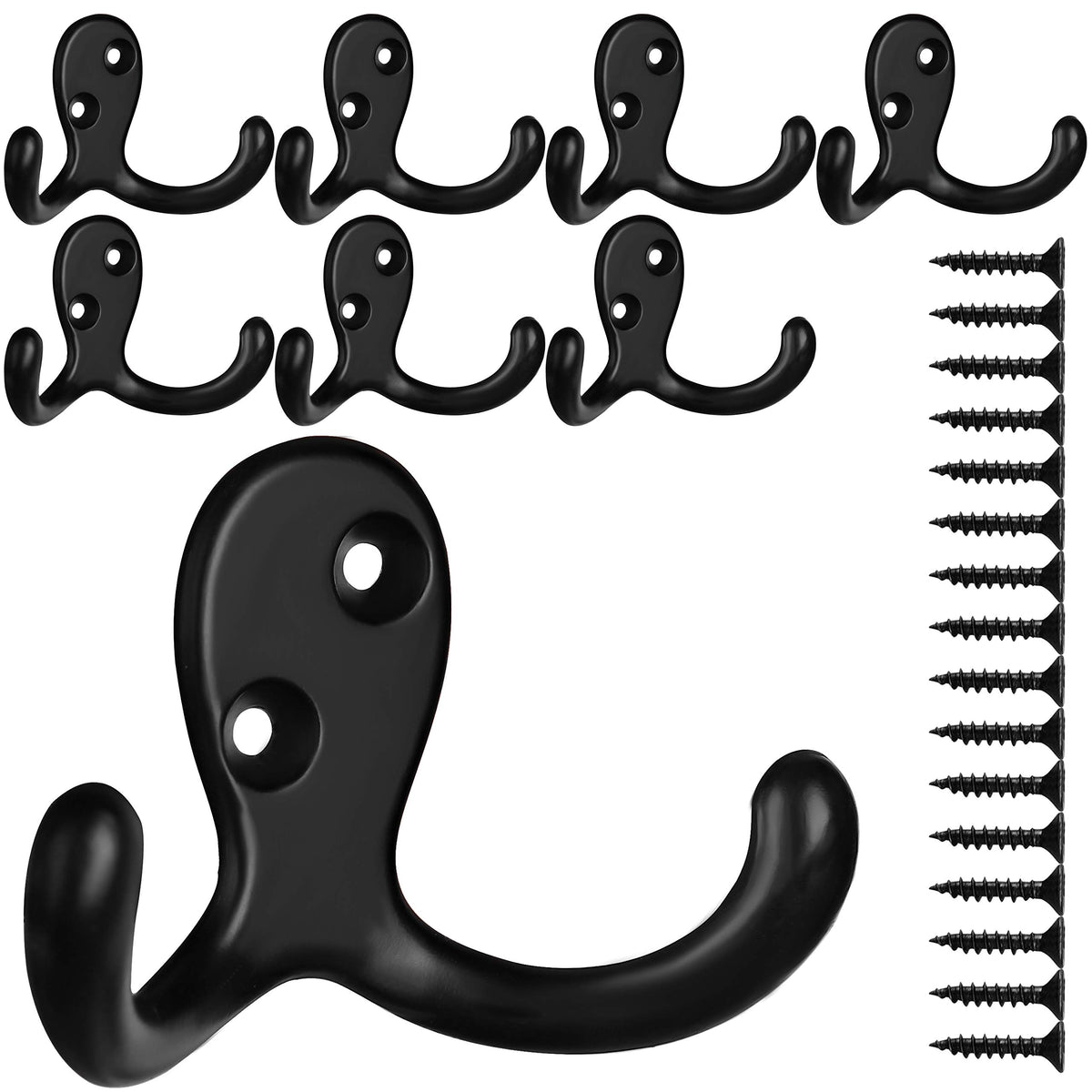 IBosins 10 Pack Silvery Double Prong Coat Hooks Wall Mounted with 20 Screws