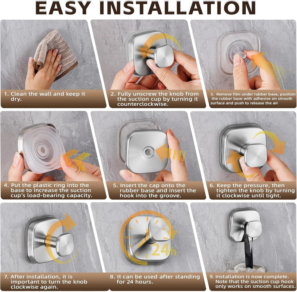 Large Suction Cup Hooks for Shower, 15 lb Towel and Robe Hooks