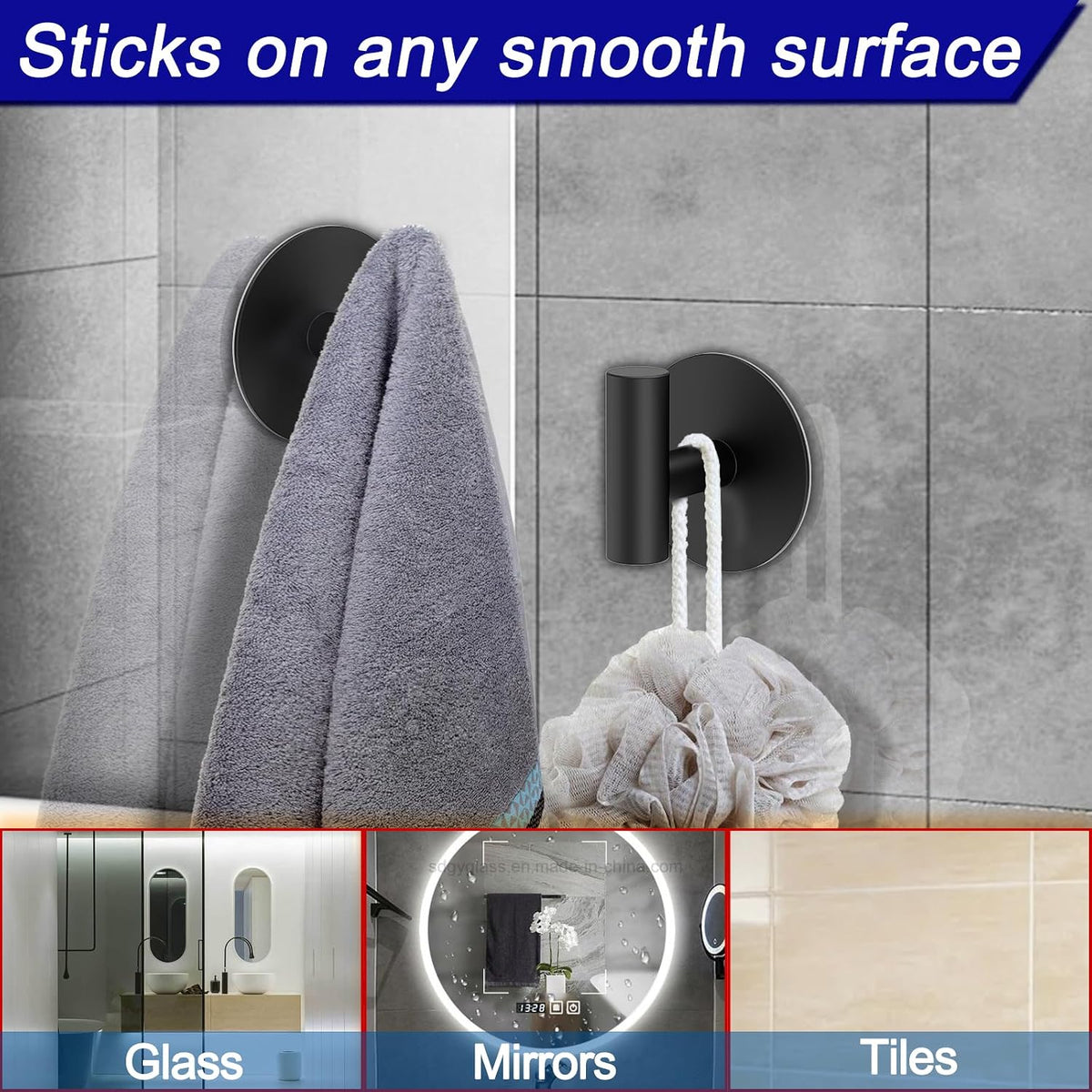 Bntuk Adhesive Wall Towel Hooks, No Drill Waterproof Bathroom Shower Hooks
