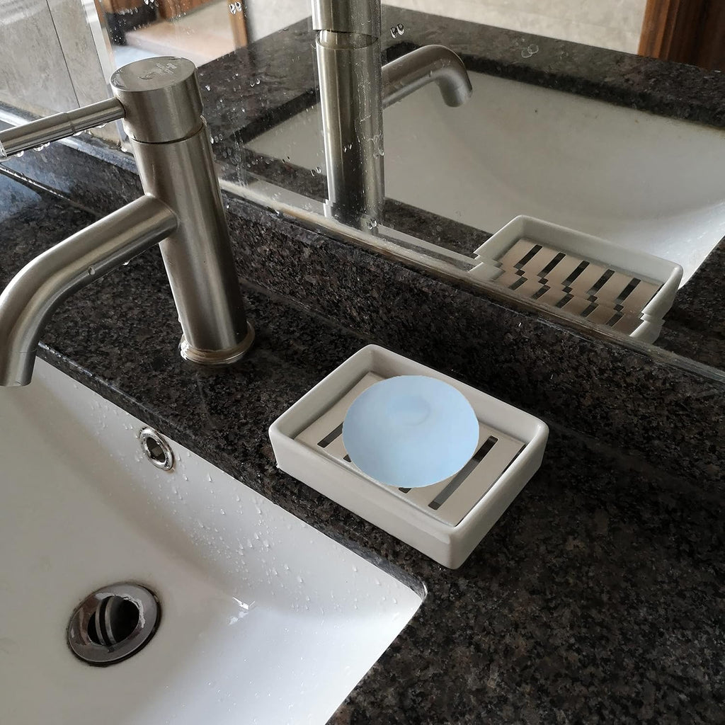Ceramic Soap Dish Stainless Steel Soap Holder for Bathroom and Shower