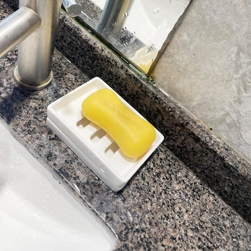 Ceramic Soap Dish Bar Soap Holder Double Layer Soap Tray Draining