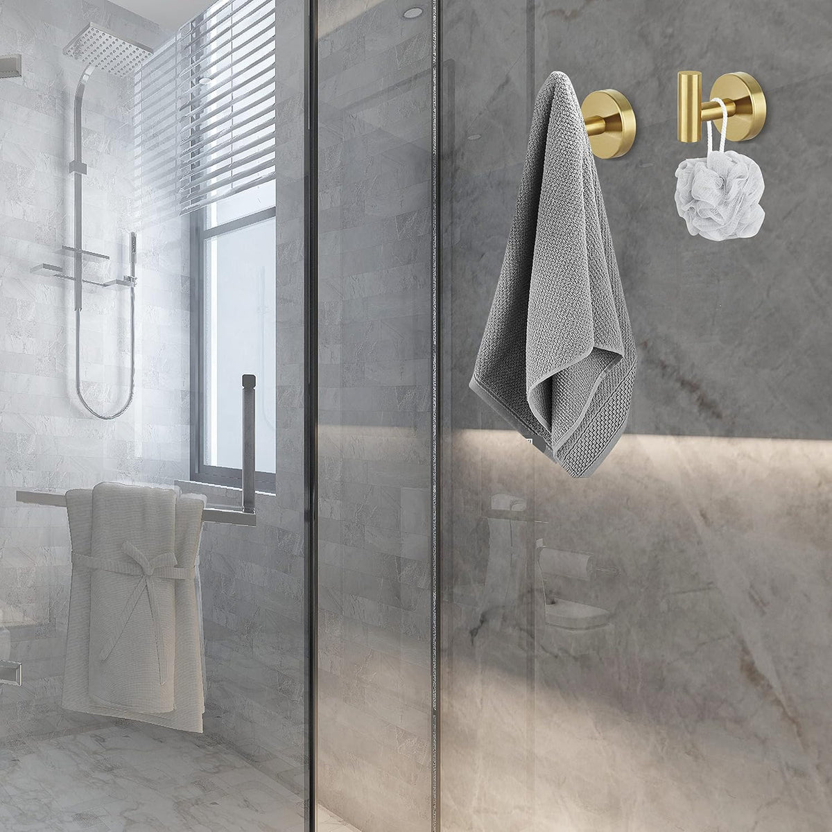 Towel Hooks Bathroom Coat Robe Hook Stainless Steel Heavy Duty Door Hanger Towel Robe Clothes Cabinet Wall for Bathroom Bedroom Kitchen Hotel Pool 4 Packs (Gold)